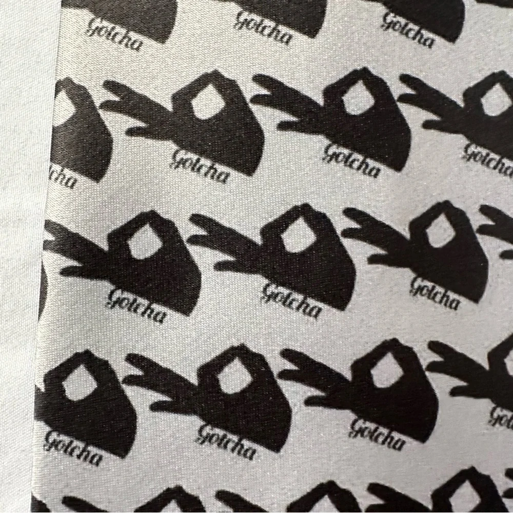 Gotcha Novelty Print Black & Silver Wide 58” x 4” Necktie Easy Care Polyester